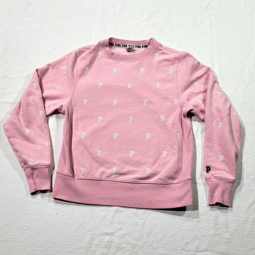 Rare PINK VS Reverse Weave Allover Print Crewneck Heavy Sweatshirt size Small